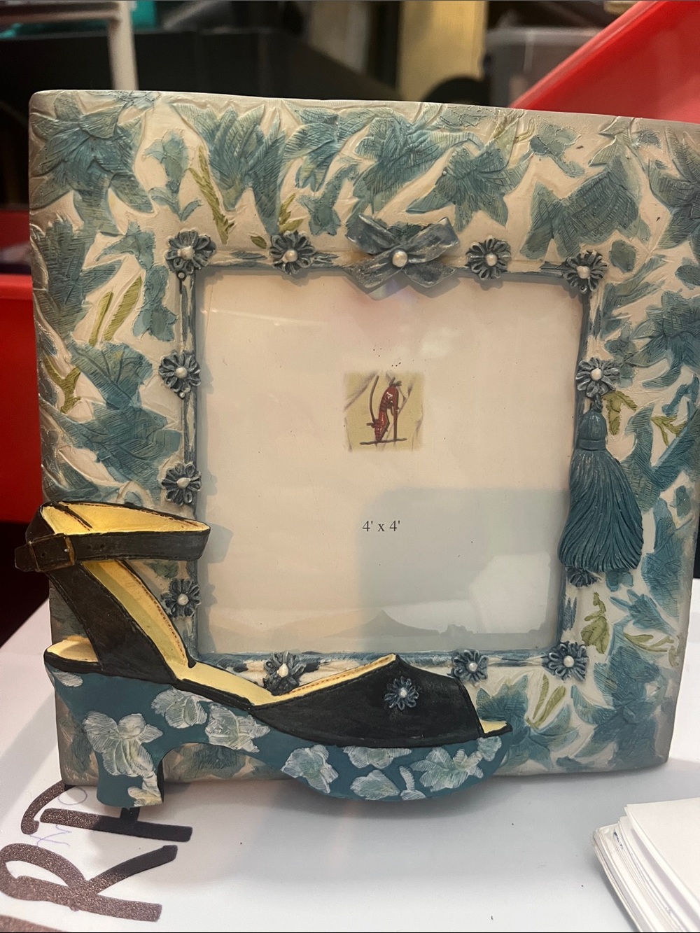 Blue Floral Platform Shoe Plaque Frame - Decorative Accent 426 3D 4 x 4 frame